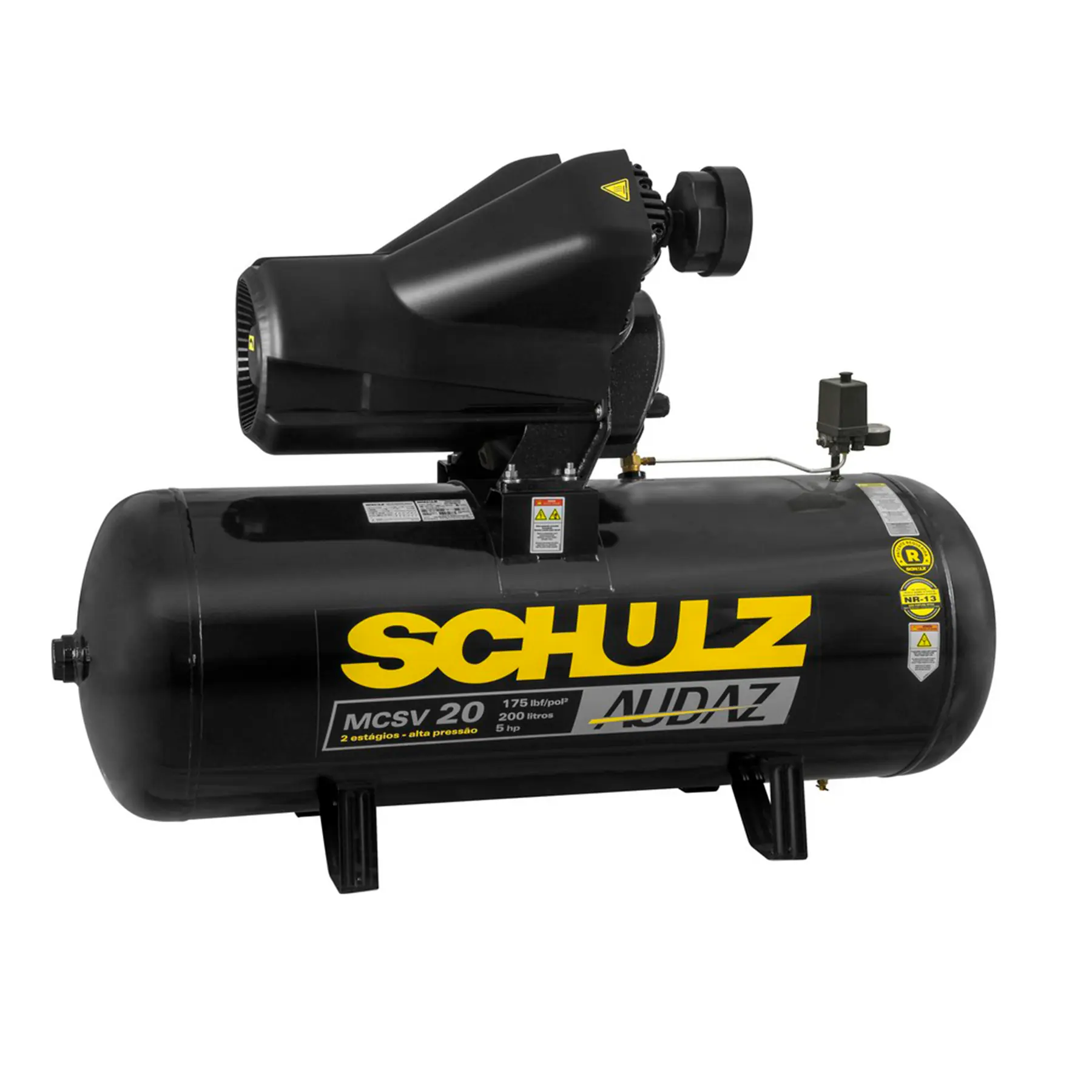 Compressor Pistão Schulz 200L 5HP 220V Audaz MCSV 20|200 com Pressostato de Partida Profissional