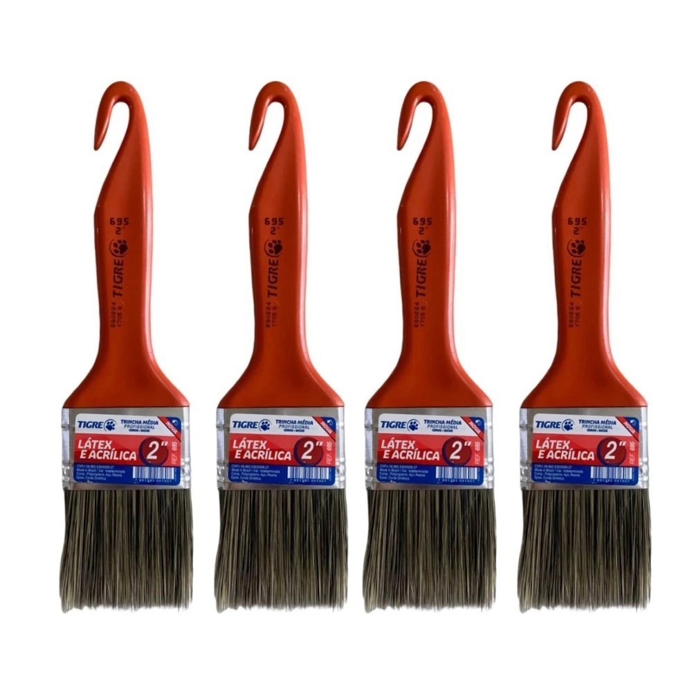 Kit 4 Trincha Pincel P/ Pintura Látex Acrílica 2 Tigre