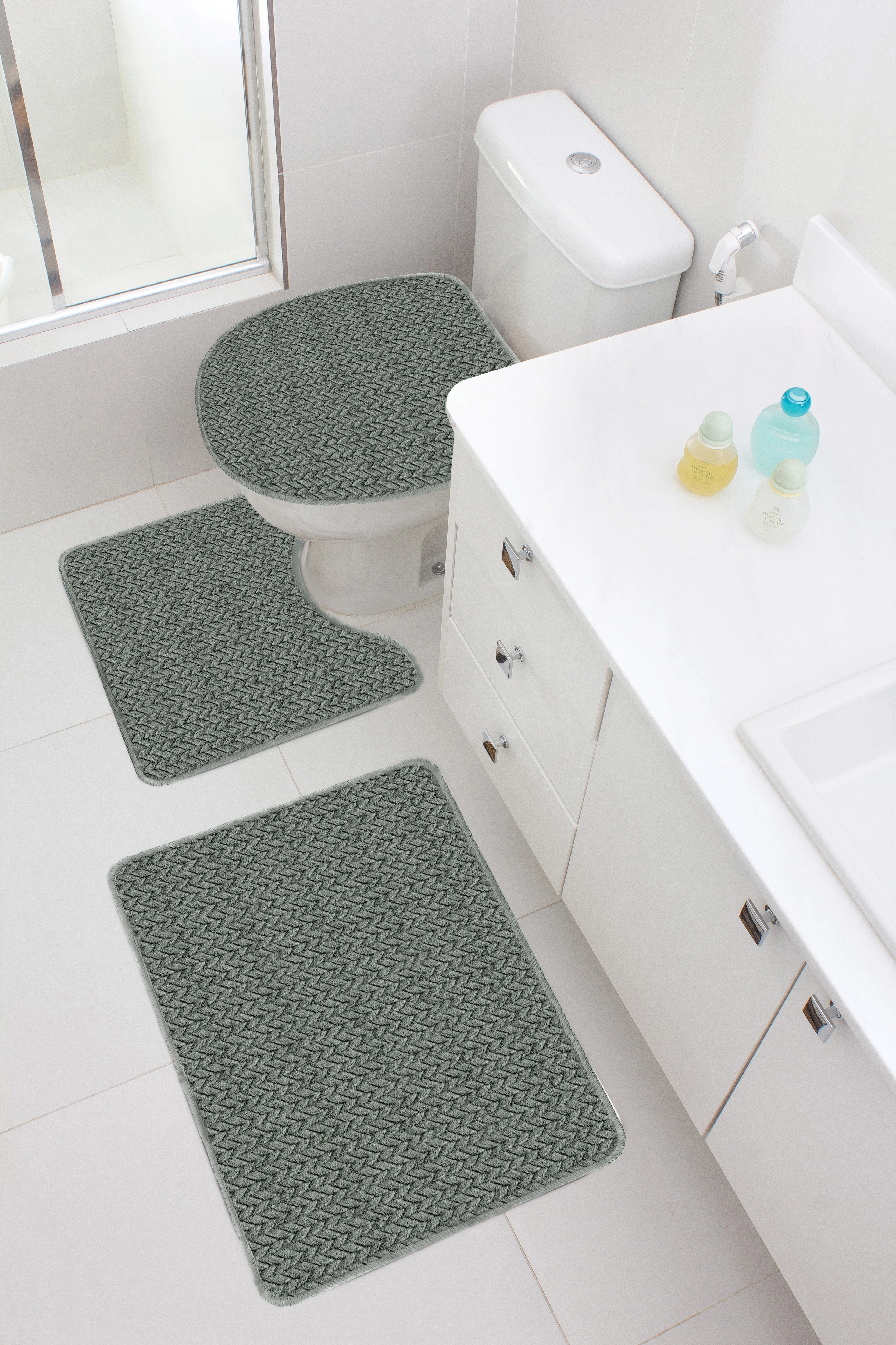 Kit Tapete Banheiro Cristal Cinza 3pcs 82148 Jolitex