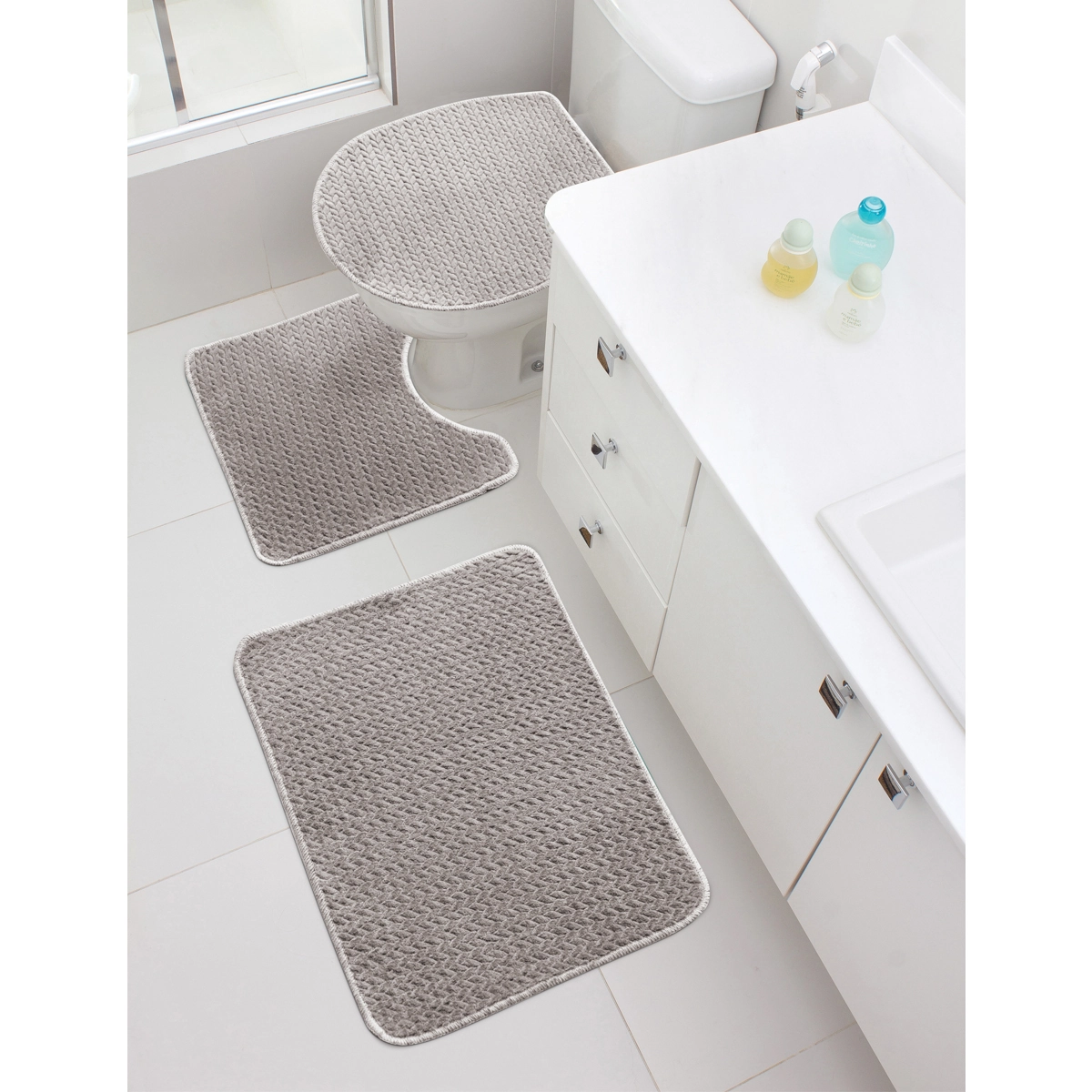 Kit Tapete Banheiro Cristal Castanho 3pcs 82638 Jolitex