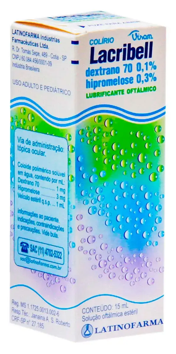 Lacribell Dextrano 70 0,1  Hipromelose 0,3 Latinofarma Caixa 15ml Solução Oftálmica