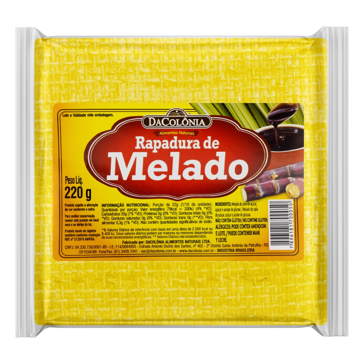 Rapadura De Melado Dacolônia Pacote 220g