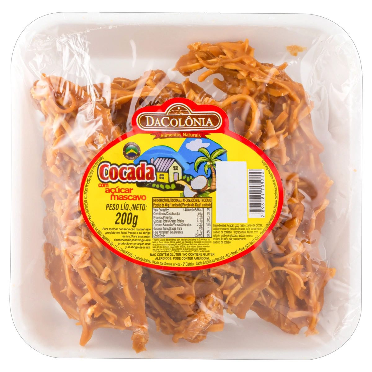 Cocada Com Açúcar Mascavo Dacolônia Bandeja 200g