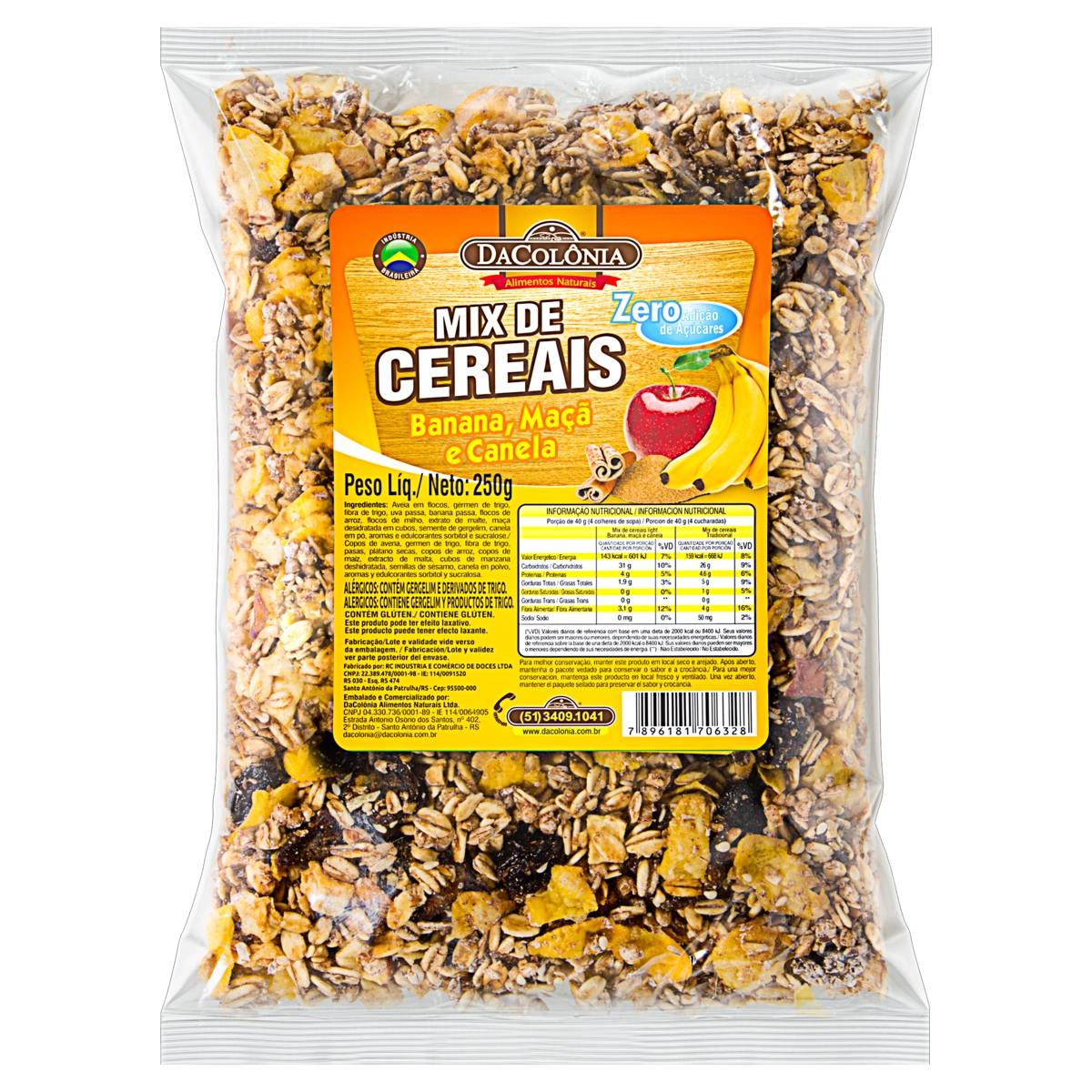 Mix De Cereais Banana, Maçã E Canela Dacolônia Pacote 250g