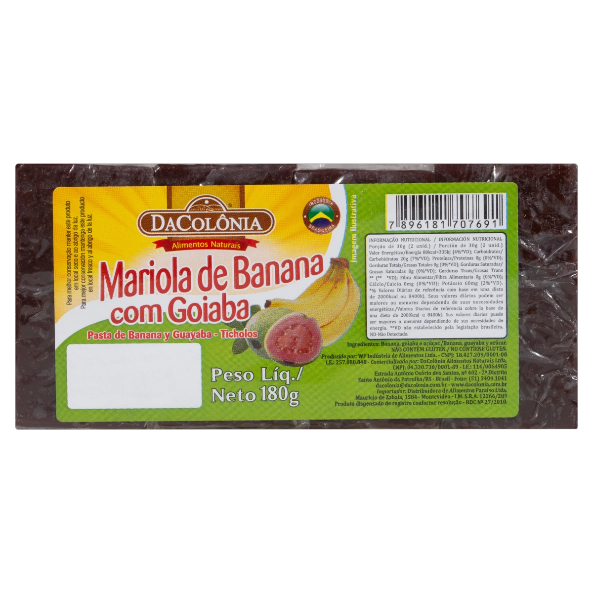 Mariola De Banana Com Goiaba Dacolônia Pacote 180g
