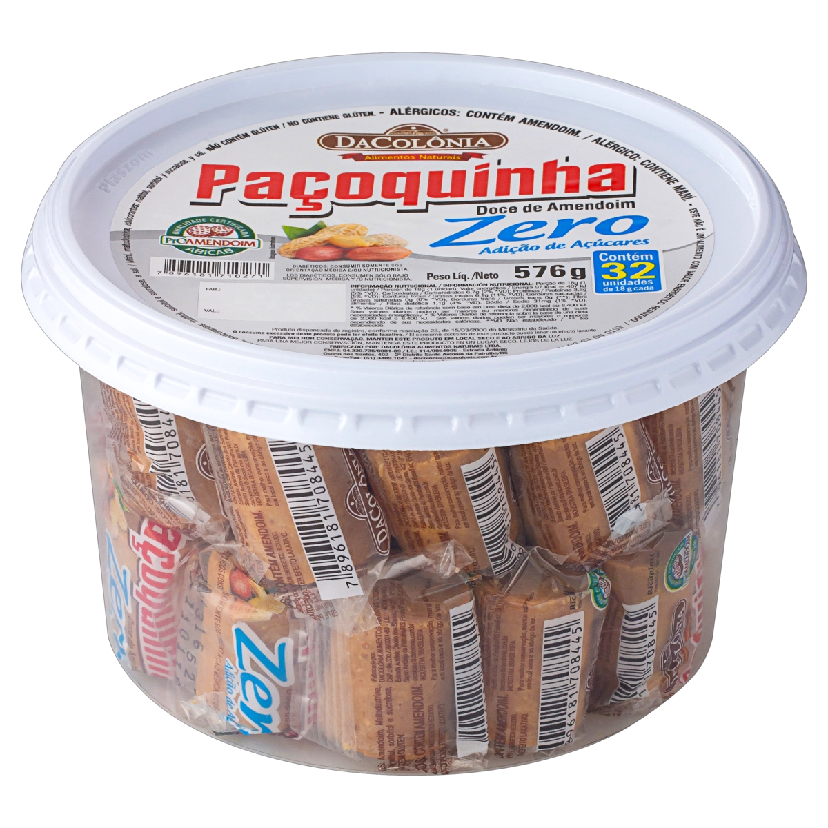 Pack Paçoquinha Dacolônia Pote 576g 32 Unidades