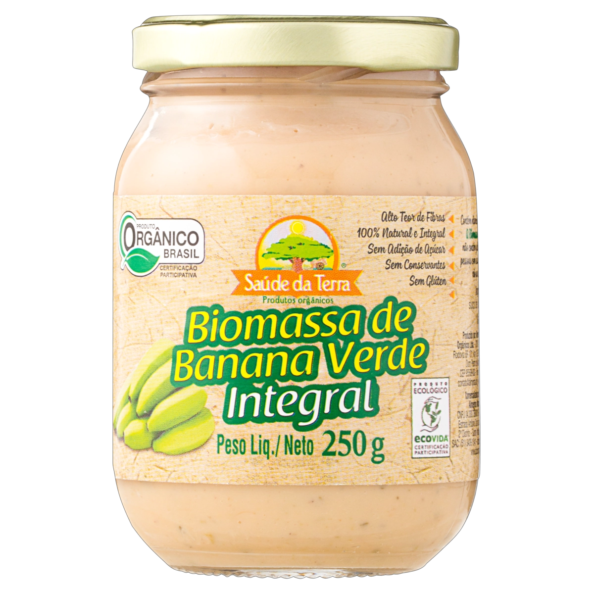 Biomassa De Banana Verde Orgânico Integral Saúde Da Terra Vidro 250g