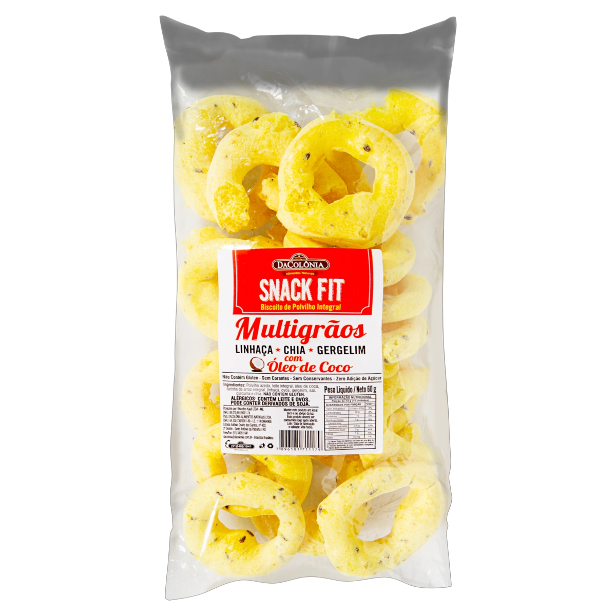 Biscoito De Polvilho Integral Multigrãos Dacolônia Snack Fit Pacote 60g