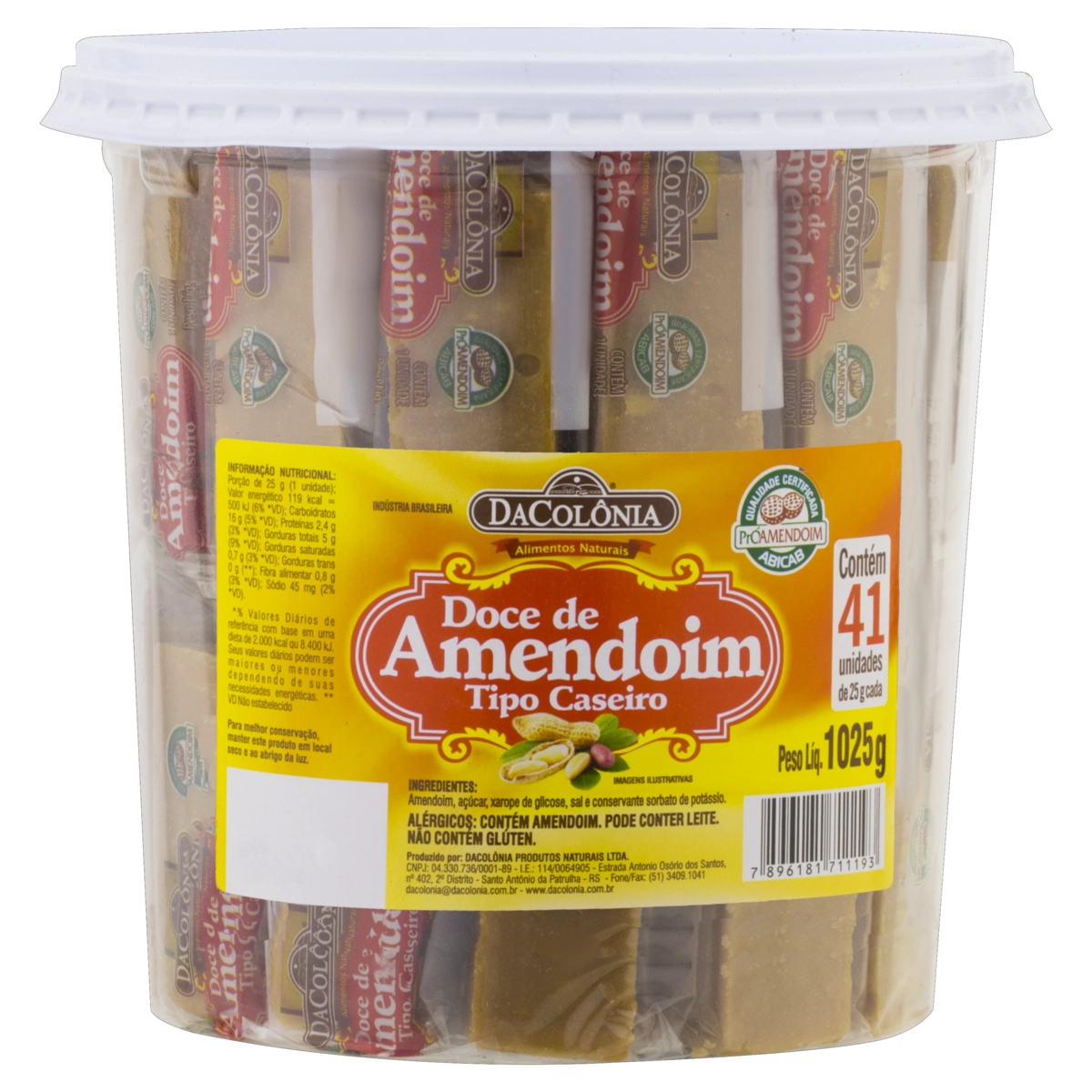 Pack Doce De Amendoim Caseiro Dacolônia Pote 1025g 41 Unidades