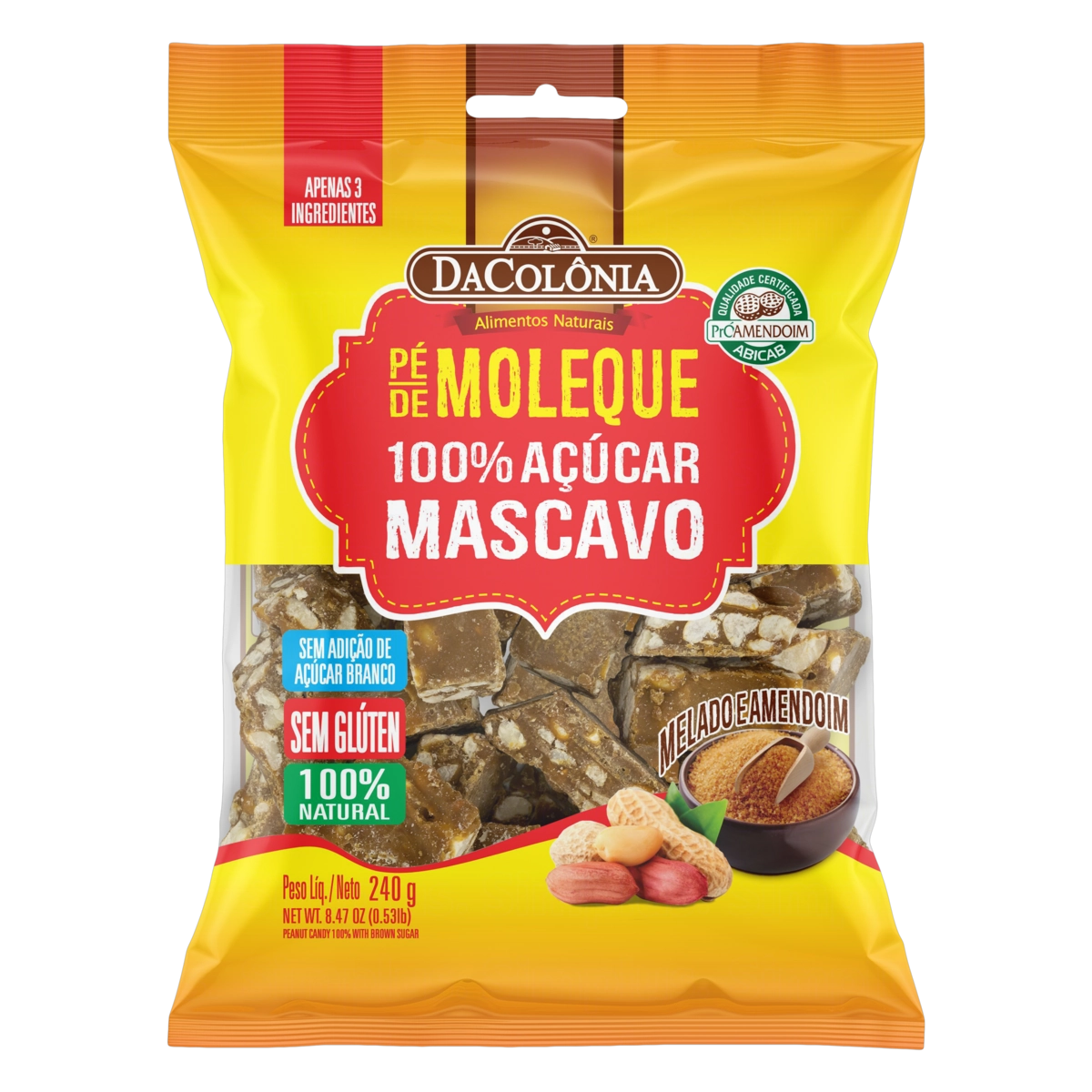 Pé De Moleque Com Açúcar Mascavo Melado E Amendoim Dacolônia Pacote 240g