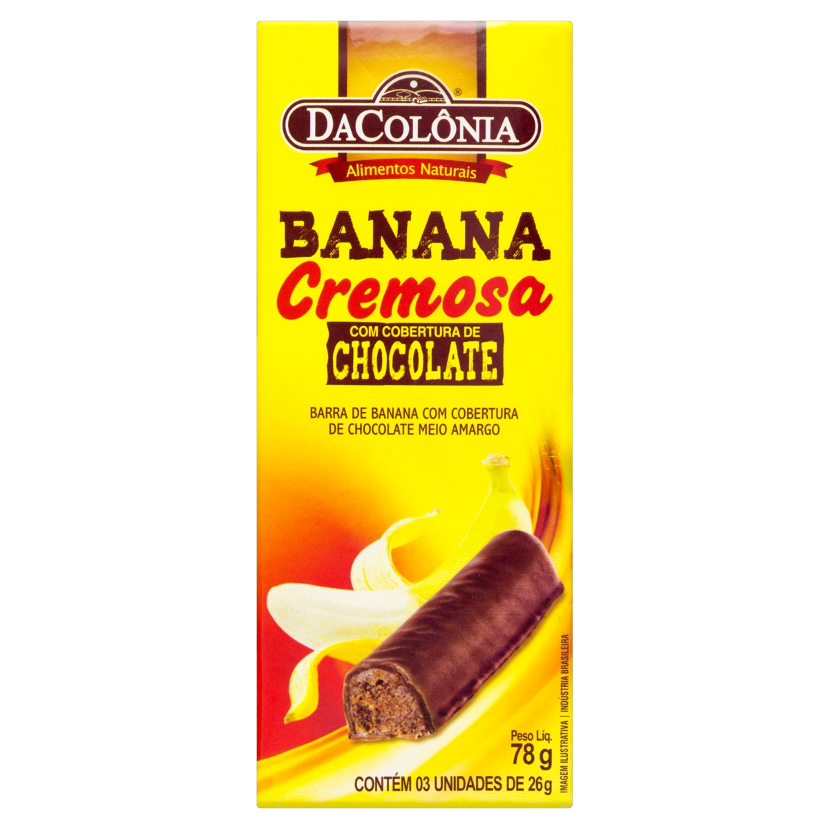 Pack Banana Cremosa Cobertura Chocolate Dacolônia Caixa 78g 3 Unidades