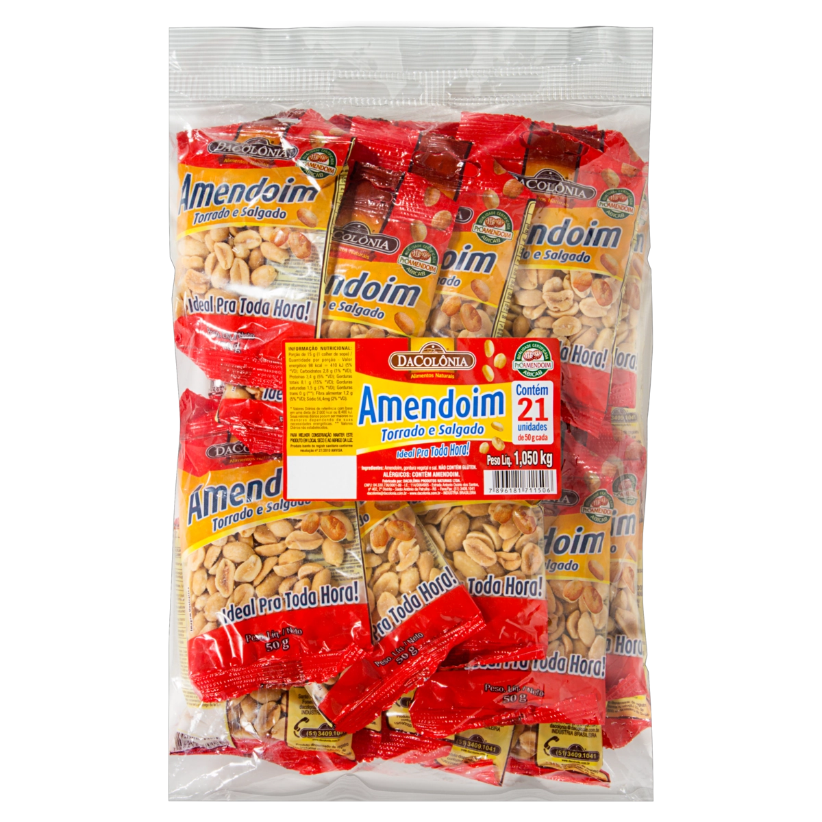 Pack Amendoim Torrado Salgado Dacolônia Pacote 1,05kg 21 Unidades