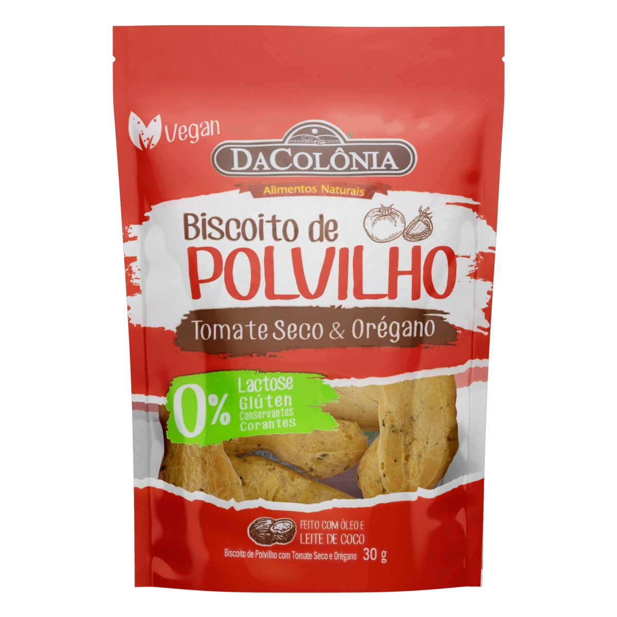 Biscoito De Polvilho Vegano Tomate Seco Orégano Dacolônia Pacote 30g
