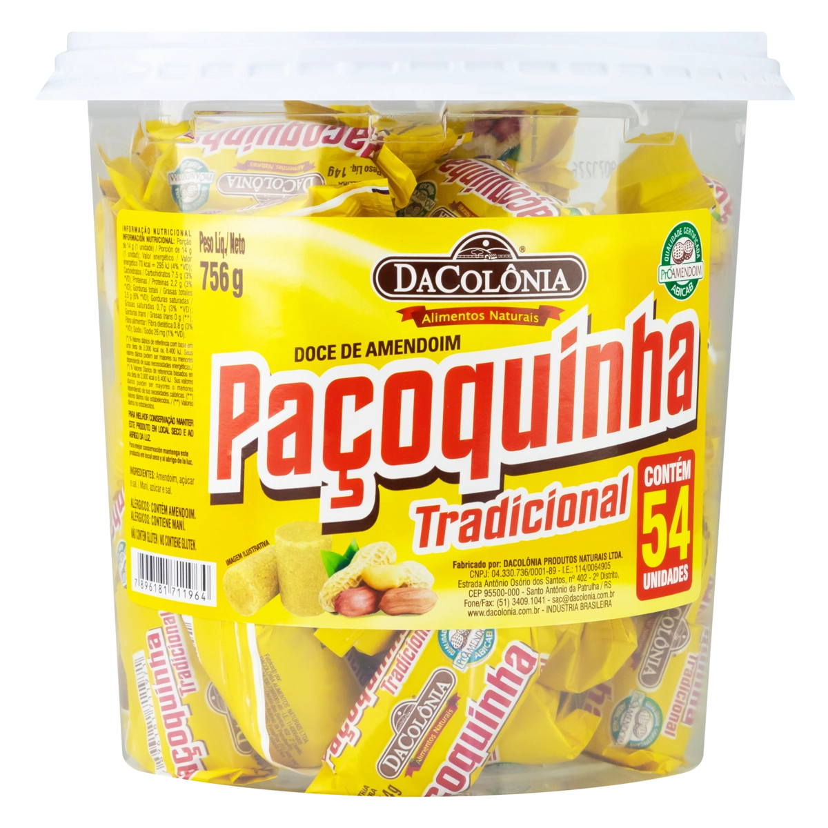 Pack Paçoquinha Tradicional Dacolônia Pote 756g