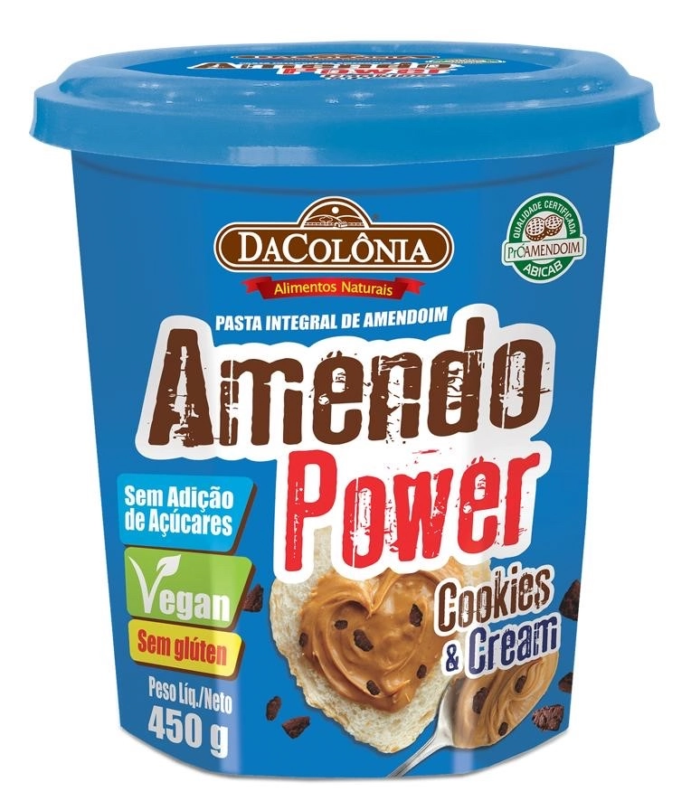 Pasta De Amendoim Integral Cookies Cream Dacolônia Amendo Power Pote 450g