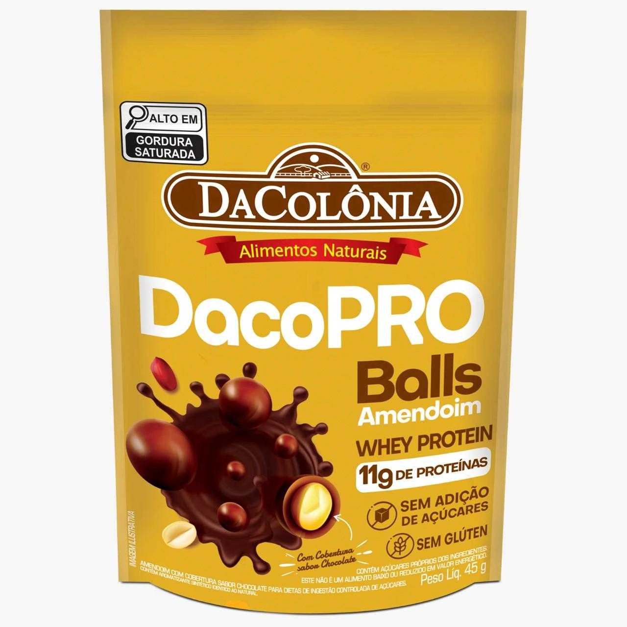 Confeito De Amendoim Cobertura Chocolate Sem Glúten Dacolônia Dacopro Balls Pouch 45g