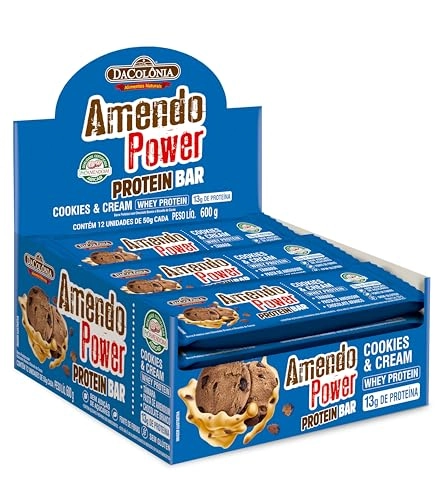 Barra De Proteína Cookies Cream Dacolônia Amendo Power Protein Bar Caixa 600g 12 Unidades