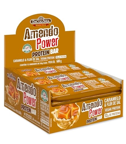 Barra De Proteína Vegana Caramelo Flor De Sal Dacolônia Amendo Power Protein Bar Caixa 600g 12 Unida