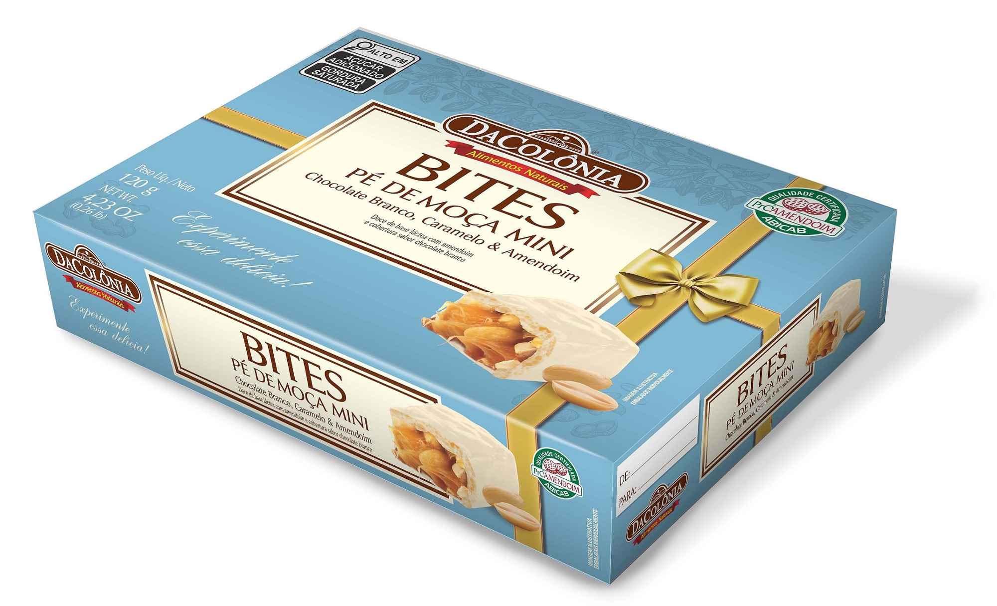 Mini Pé De Moça Cobertura Chocolate Branco Dacolônia Bites Caixa 120g
