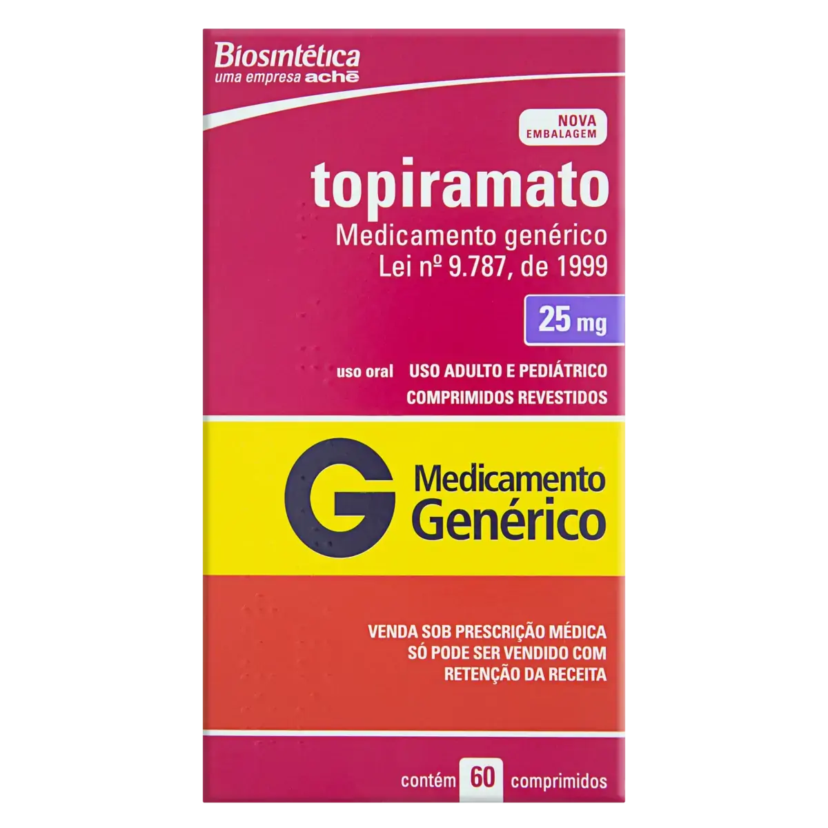 Topiramato 25mg Biosintética Caixa 60 Comprimidos Revestidos