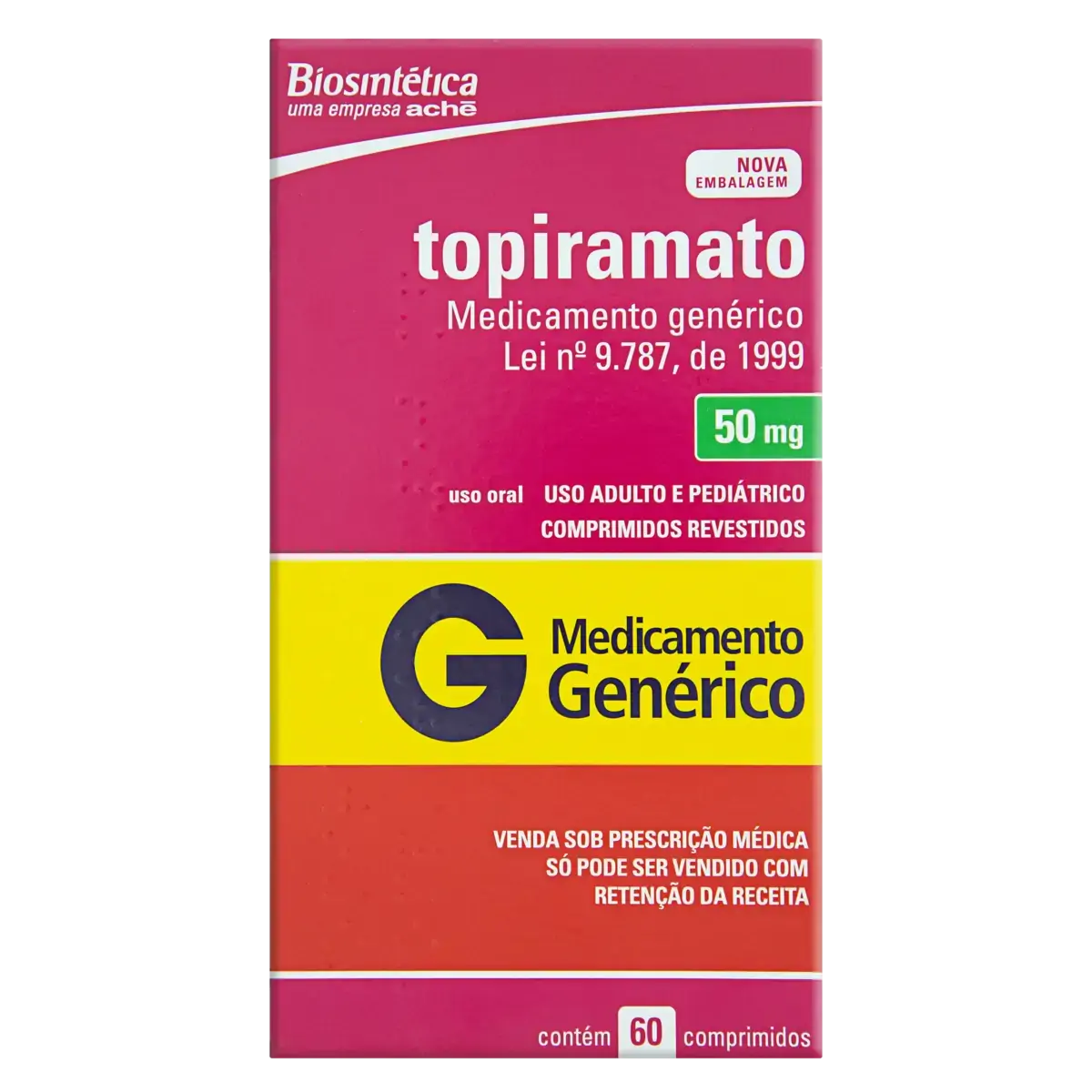 Topiramato 50mg Biosintética Caixa 60 Comprimidos Revestidos