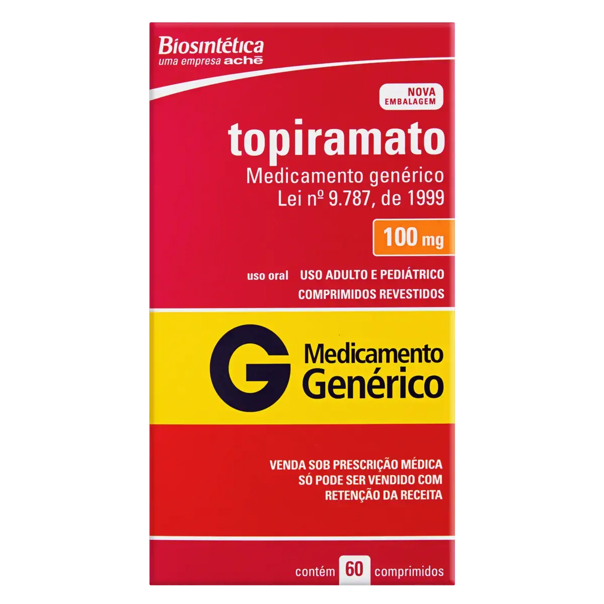 Topiramato 100mg Biosintética Caixa 60 Comprimidos Revestidos