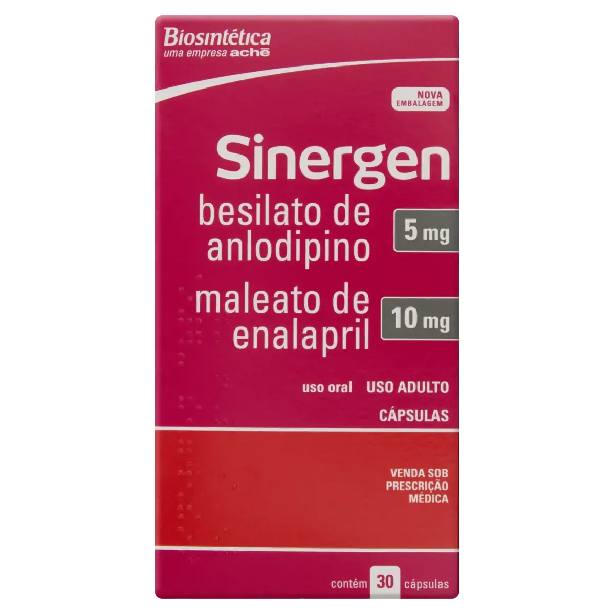 Sinergen Besilato De Anlodipino 5mg Maleato De Enalapril 10mg Aché Caixa 30 Cápsulas