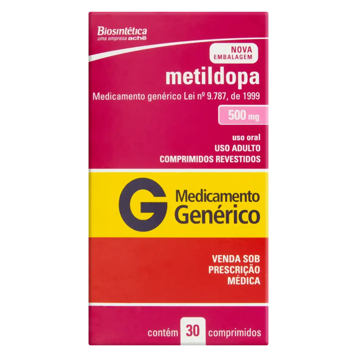 Metildopa 500mg Aché Caixa 30 Comprimidos Revestidos