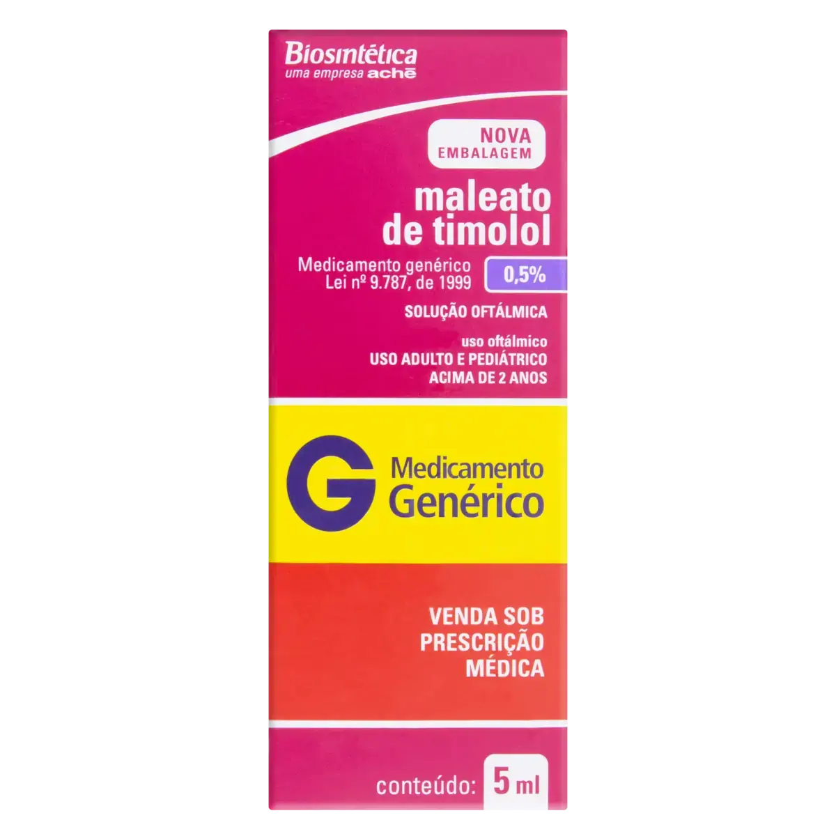 Maleato De Timolol 0,5 Biosintética Caixa 5ml Solução Oftálmica