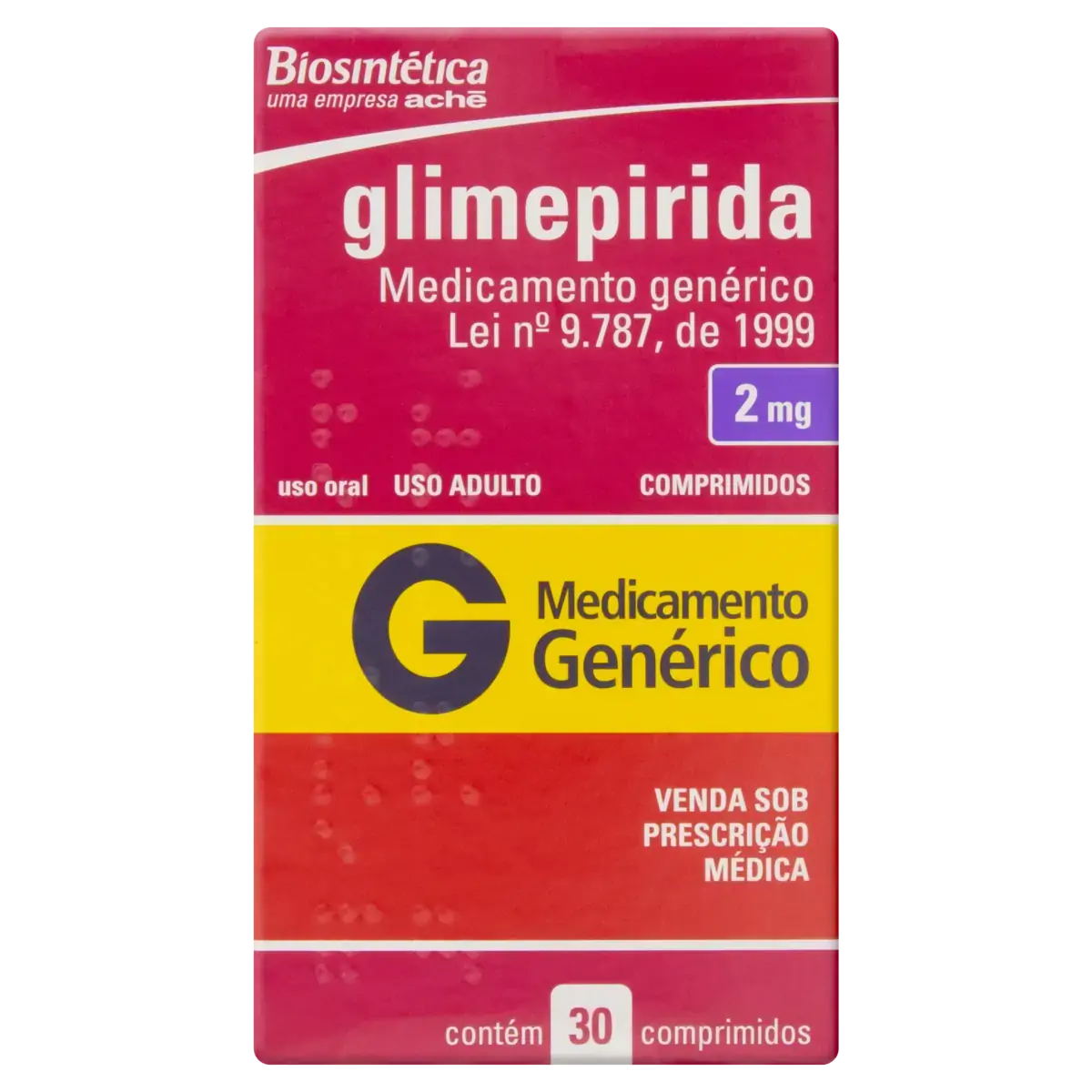 Glimepirida 2mg Aché Caixa 30 Comprimidos