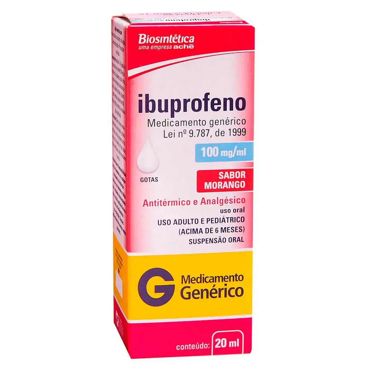 Ibuprofeno 100mg/ml Morango Aché Caixa 20ml Gotas