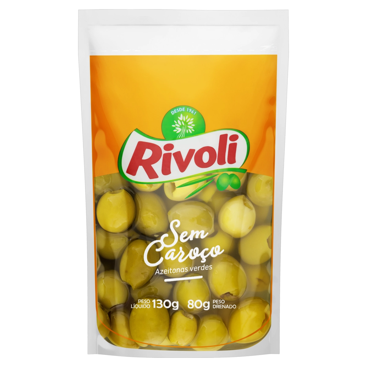 Azeitona Verde Em Conserva Sem Caroço Rivoli Sachê 80g