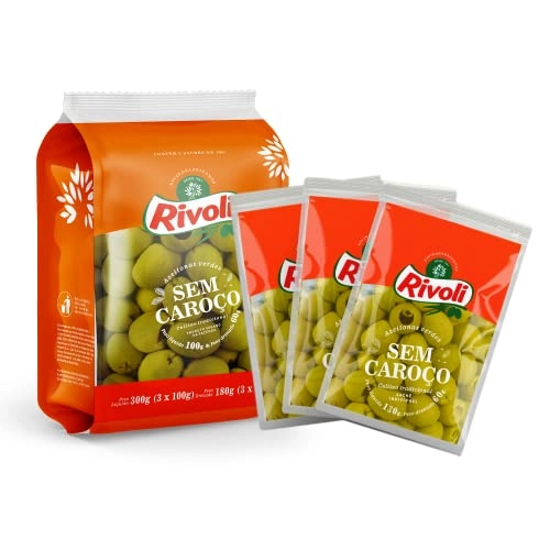 Pack Azeitona Verde Em Conserva Sem Caroço Rivoli Sachê 180g 3 Unidades
