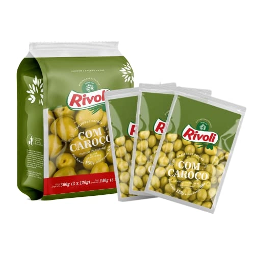 Pack Azeitona Verde Em Conserva Com Caroço Rivoli Sachê 240g 3 Unidades