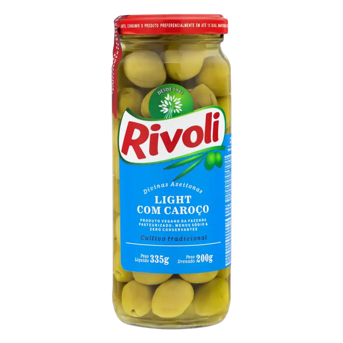 Azeitona Verde Em Conserva Com Caroço Light Rivoli Vidro 200g