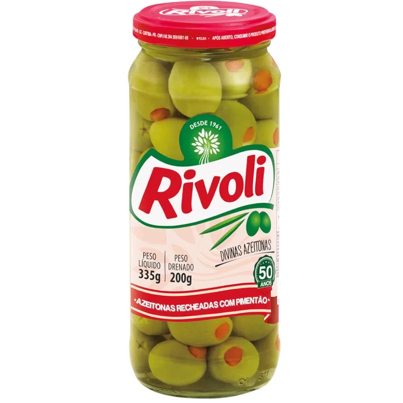 Azeitona Verde Em Conserva Recheio Pimentão Rivoli Vidro 200g