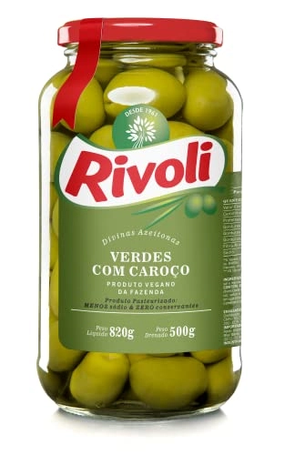 Azeitona Verde Em Conserva Com Caroço Rivoli Vidro 500g