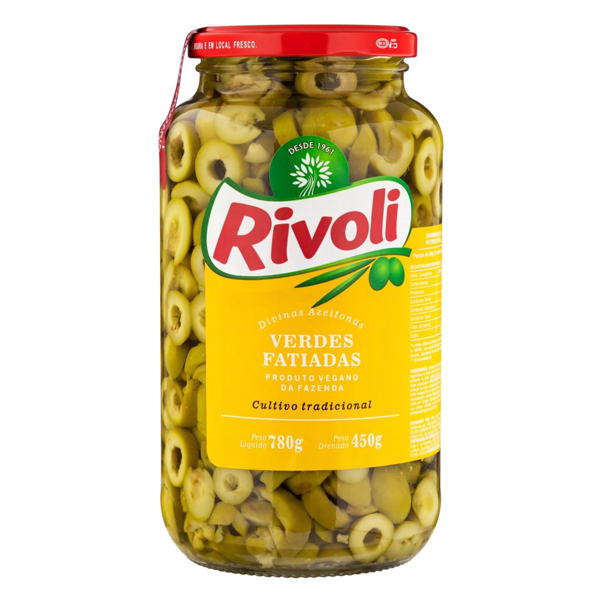 Azeitona Verde Em Conserva Fatiada Rivoli Vidro 450g