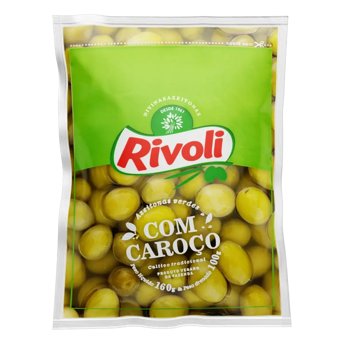 Azeitona Verde Em Conserva Com Caroço Rivoli Pacote 100g