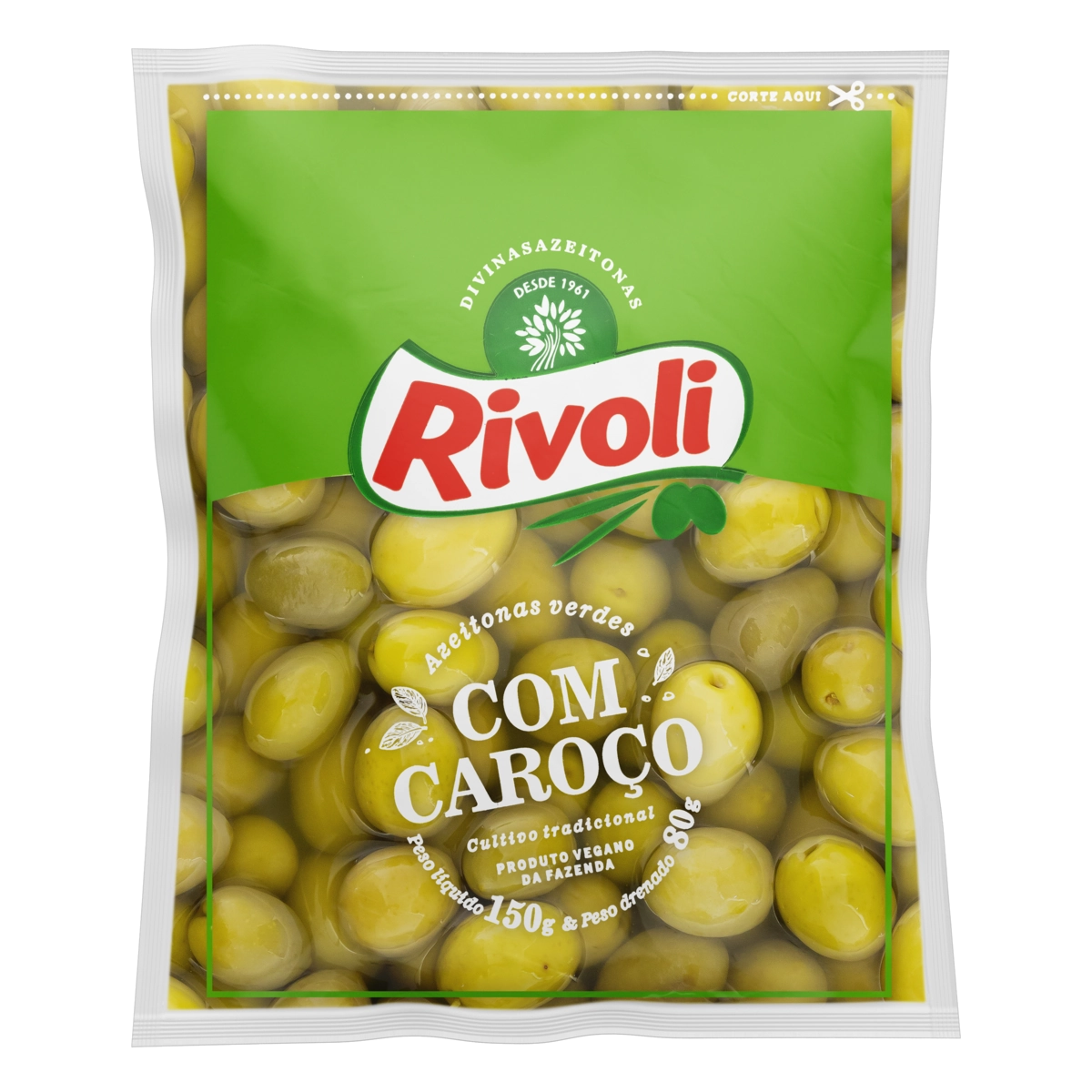 Azeitona Verde Em Conserva Com Caroço Rivoli Pacote 80g