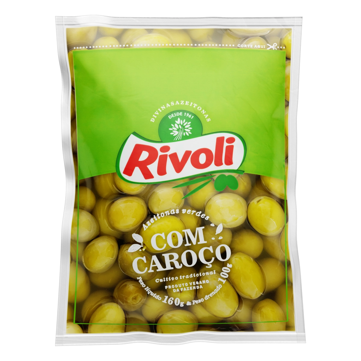 Azeitona Verde Em Conserva Com Caroço Rivoli Sachê 100g