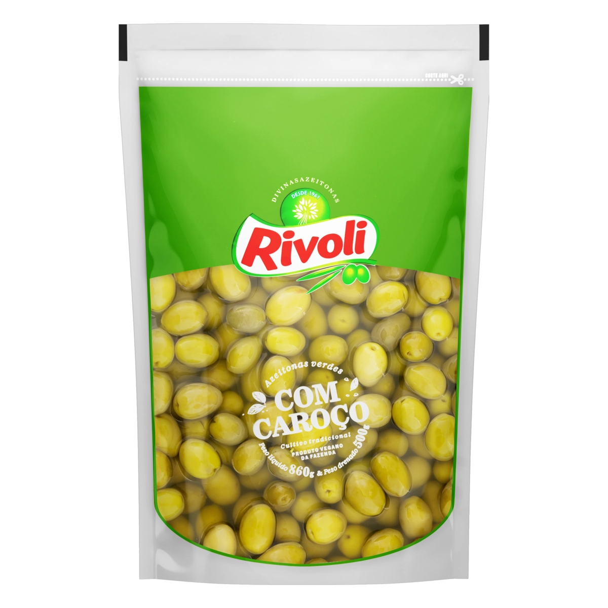 Azeitona Verde Em Conserva Com Caroço Rivoli Sachê 500g