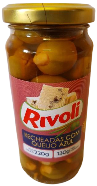 Azeitona Verde Em Conserva Recheio Queijo Azul Rivoli Vidro 130g