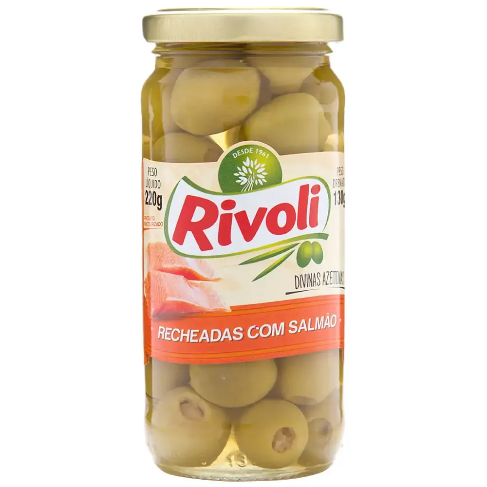 Azeitona Verde Em Conserva Recheio Salmão Rivoli Vidro 130g