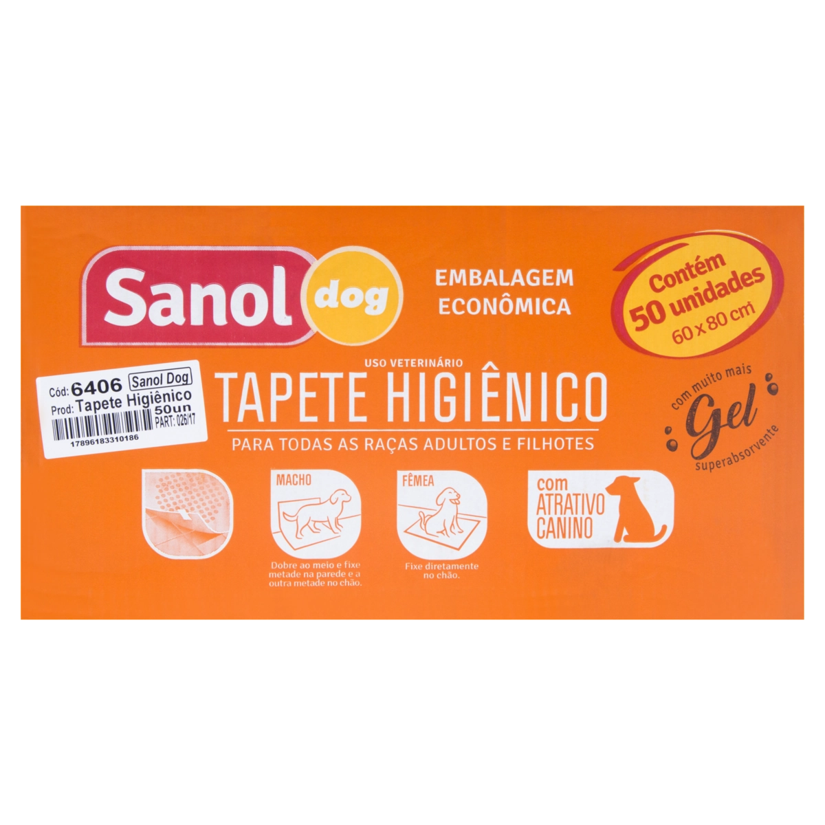 Tapete Higiênico Para Cães Sanol Dog 60cm X 80cm Caixa 50 Unidades