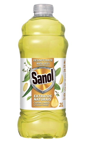 Desinfetante Sanol Extratos Naturais Capim Limao Folhas Verde 2l
