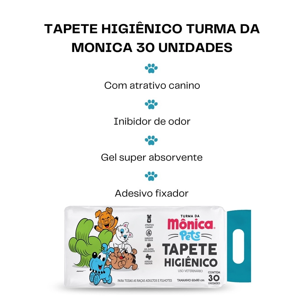 Tapete Higiênico Turma da Mônica Pets 60cm x 80cm Pacote 30 Unidades