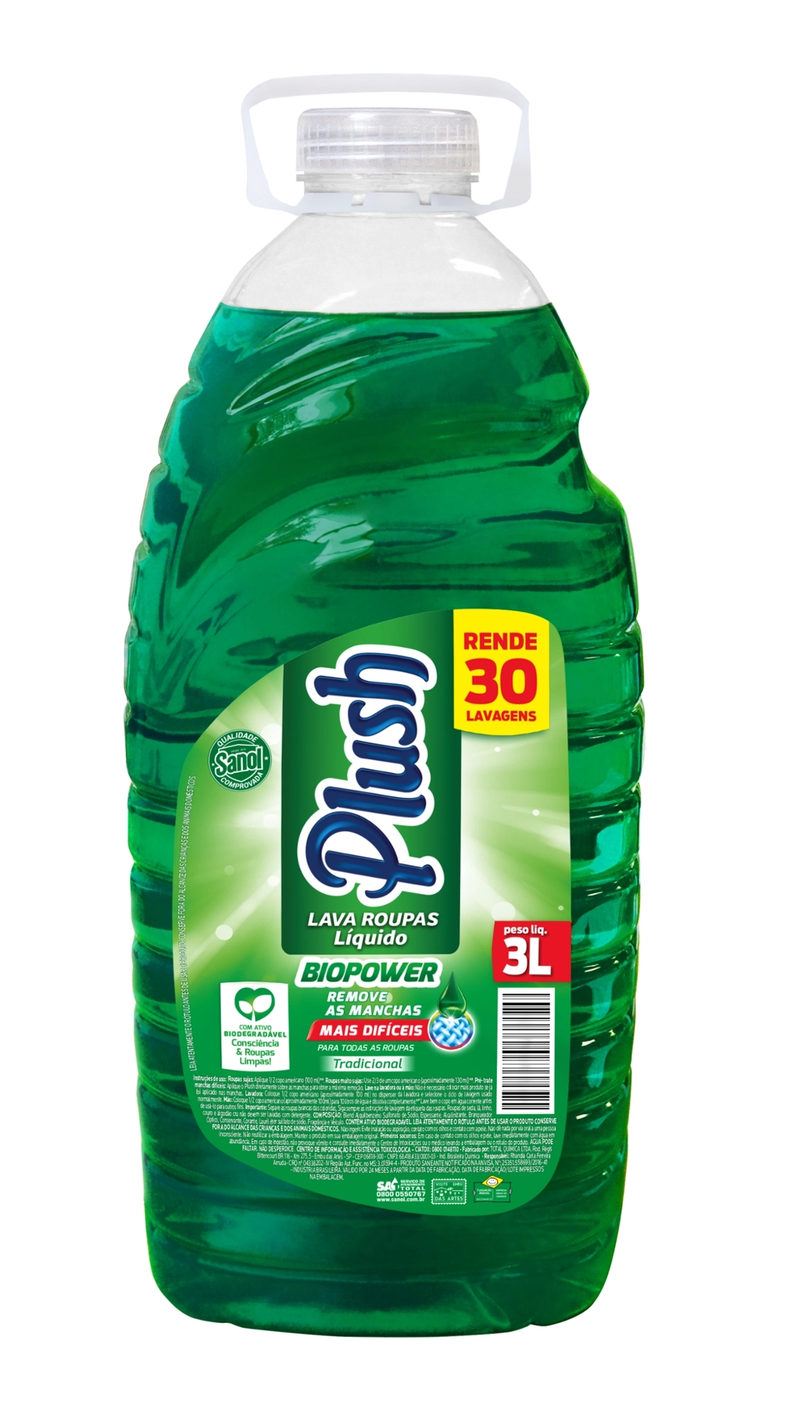 Lava Roupas Líquido Tradicional Plush Biopower Frasco 3l