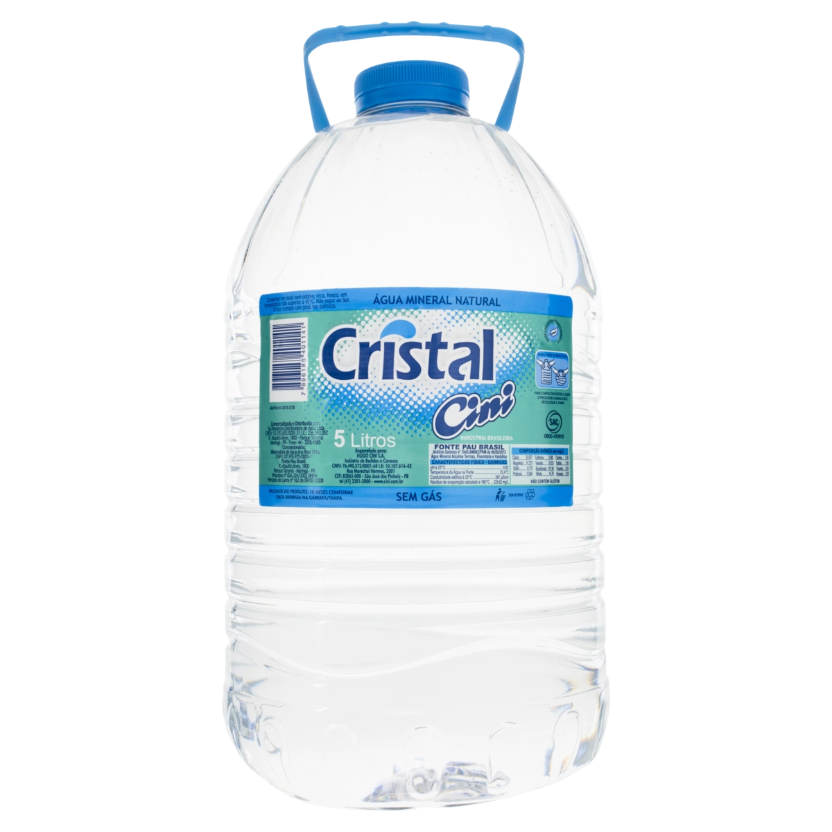 água Mineral Natural Sem Gás Cristal Cini Galão 5l