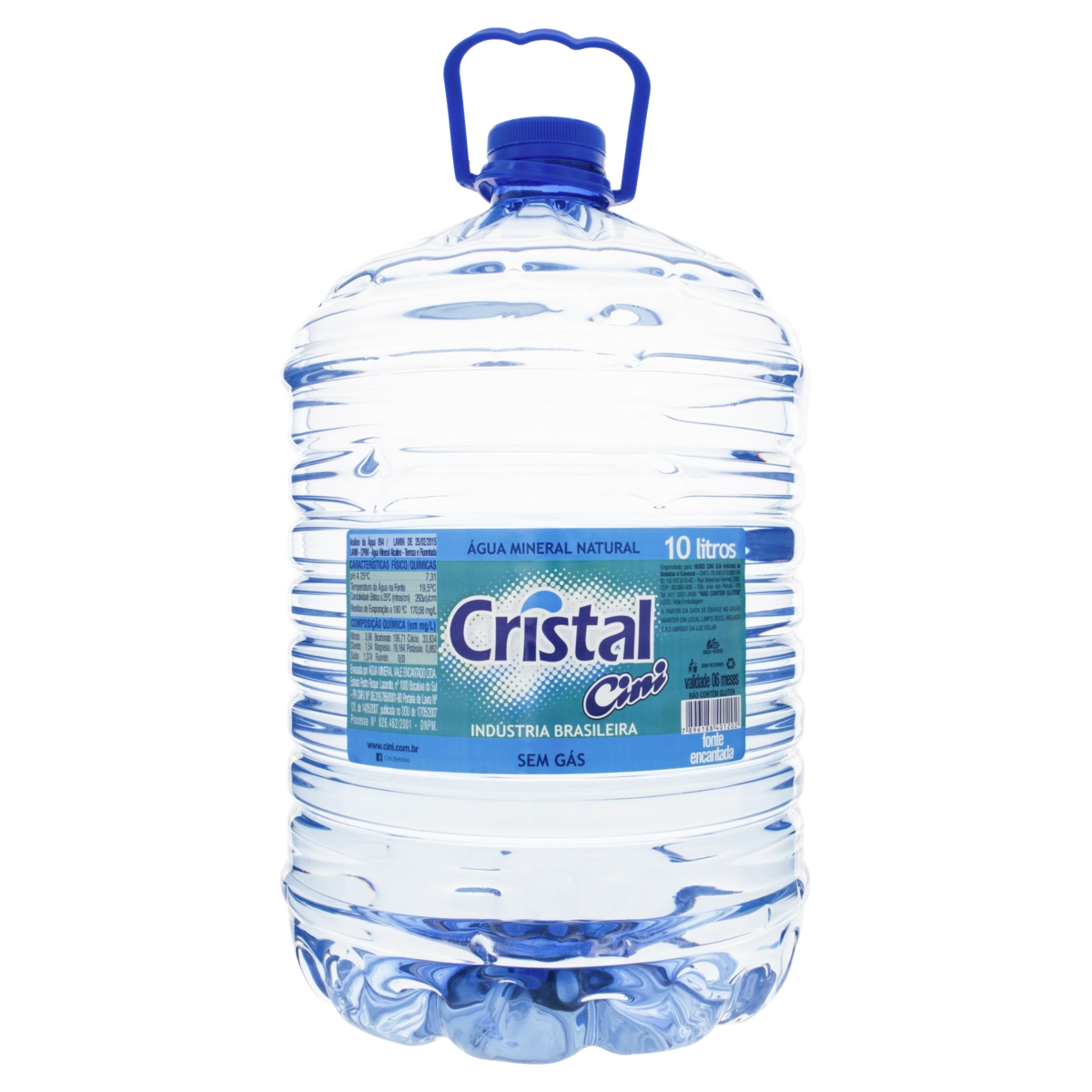 água Mineral Natural Sem Gás Cristal Cini Galão 10l